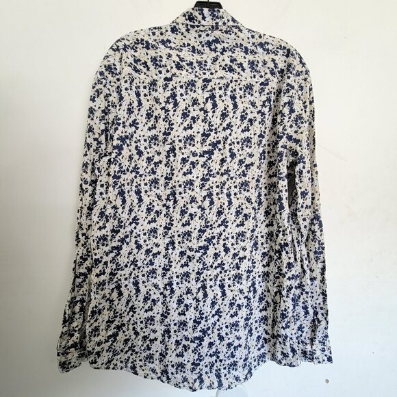 H&M Men's Ivory Blue Pattern Standard Cut Cotton Button Down Long Sleeve Shirt M - Picture 4 of 12